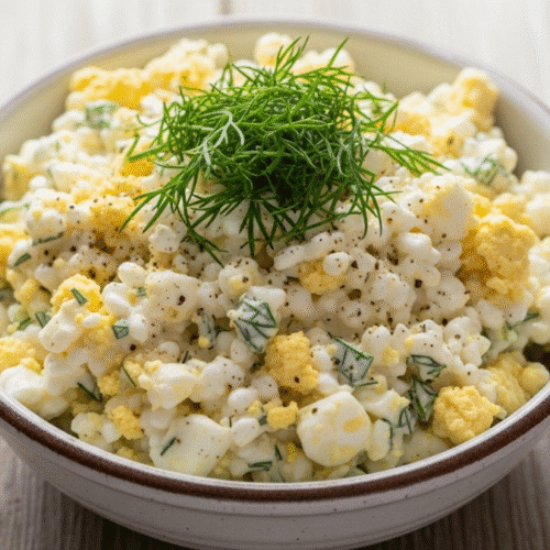 Cottage cheese egg salad served fresh in a bowl