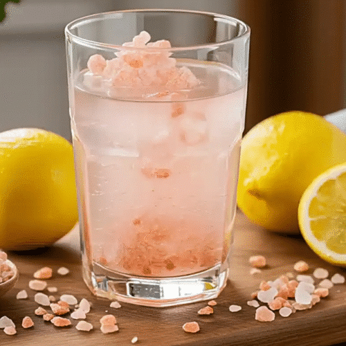 Pink Salt Trick Recipe with warm Himalayan salt water in the morning